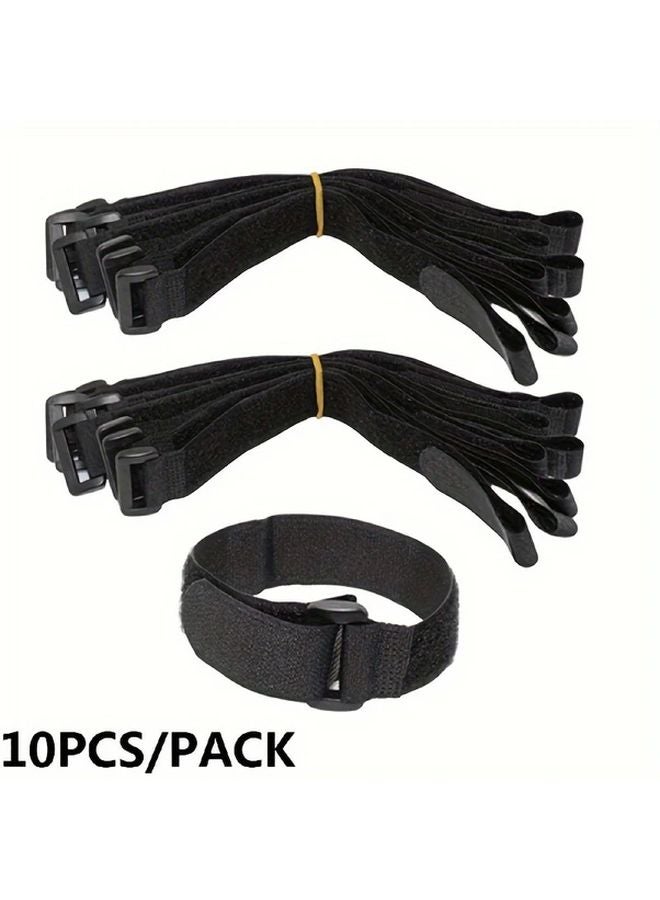 10pcs Black Nylon Bike Tie Fastening Strap With Buckle Reusable Self Adhesive Hook And Loop Cable Securing Straps - Image 1