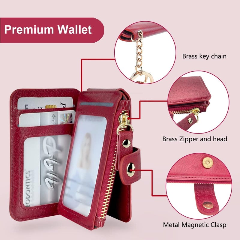M-Plateau Card Holder for Phone Case Button Closure Phone Wallet for Women with Zipper Coin Purse Have 6 Card Slots and ID Window Suitable for iPhone 14 Plus Case (Red) - Image 2