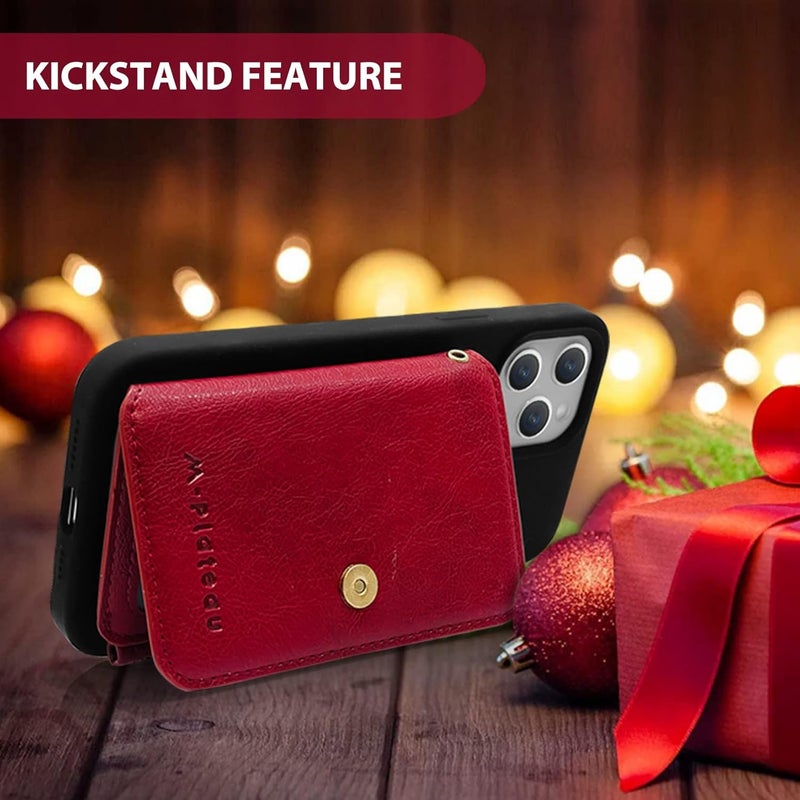 M-Plateau Card Holder for Phone Case Button Closure Phone Wallet for Women with Zipper Coin Purse Have 6 Card Slots and ID Window Suitable for iPhone 14 Plus Case (Red) - Image 3