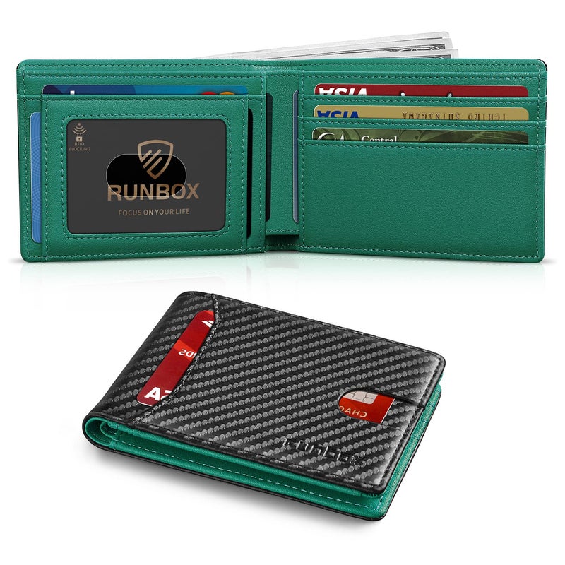 RUNBOX محفظة RUNBOX للرجال نحيفة مع 11 فتحة لحمل بطاقات الائتمان جلدية مانعة لتقنية RFID محفظة صغيرة رقيقة للرجال قابلة للطي تصميم بسيط جيب أمامي سعة كبيرة صندوق هدايا - Image 1
