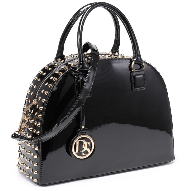 Dasein Women Patent Leather Purses Handbags Dome Satchel Purse Work Tote Structured Shoulder Bag with Long Strap (Black) - Image 1