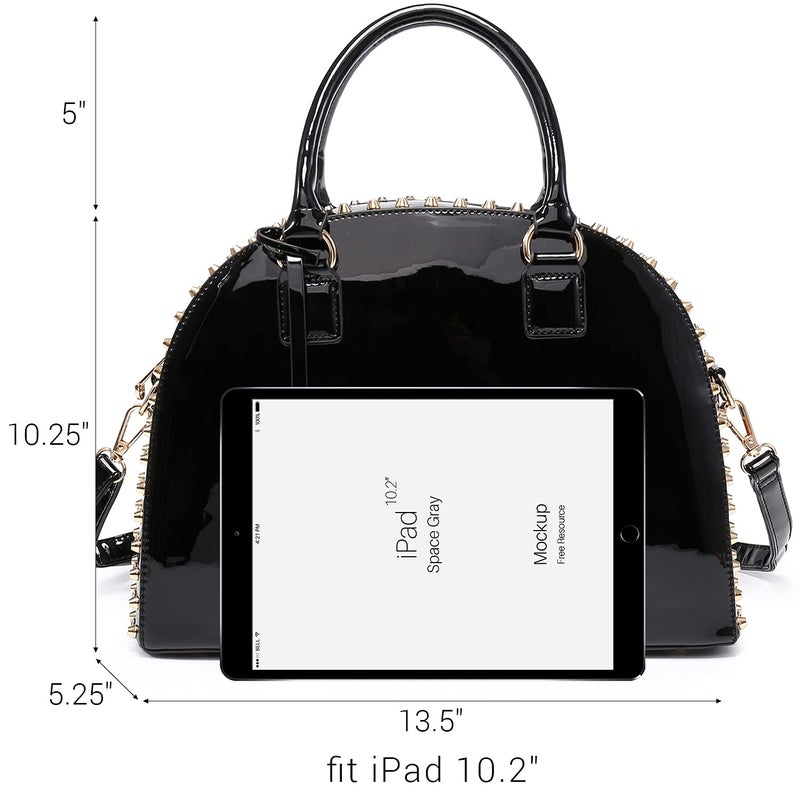 Dasein Women Patent Leather Purses Handbags Dome Satchel Purse Work Tote Structured Shoulder Bag with Long Strap (Black) - Image 3