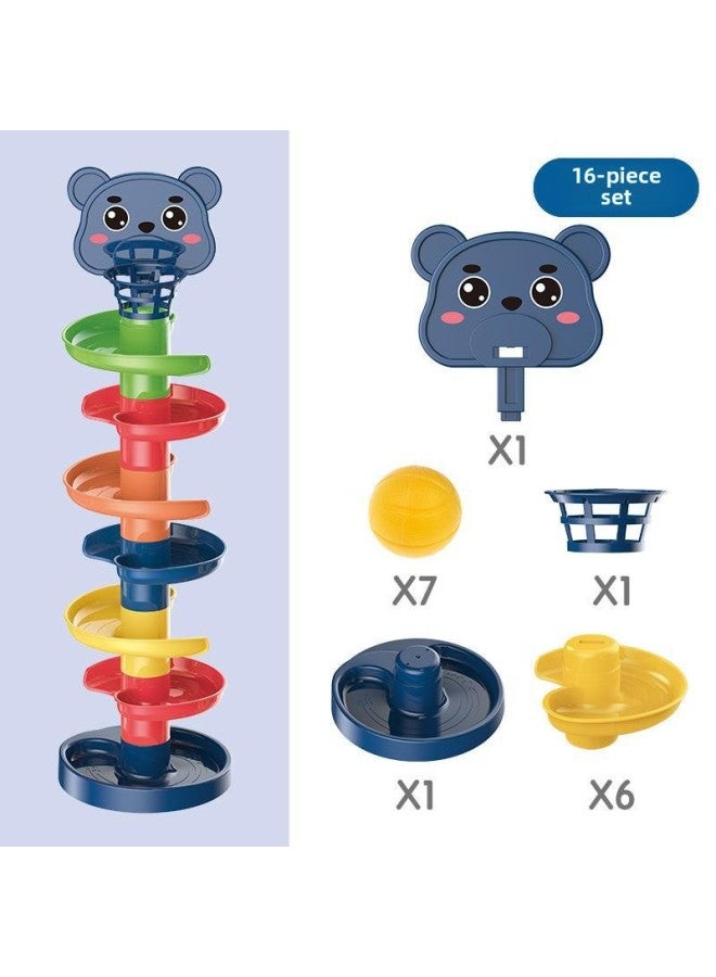 Baby Puzzle Fun Track Slide Ball Tower 0-3 Years Old Baby Roll Ball Early Education Stacking Music 1-2 Toy Tower-Color:Bear 7-16-piece Set  - Image 1