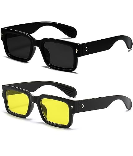 EYLRIM Square Frame Sunglasses for Women Men Trendy Chunky Rectangle Sun Glasses Black Shades UV400 Protection(2 Pack (Black/Grey+Black/Yellow)) - Image 1