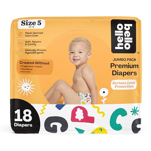 Hello Bello Premium Baby Diapers Size 5 18 Count of Disposable ExtraAbsorbent Hypoallergenic Baby Diapers with Snug and Comfort Fit Alphabet Soup