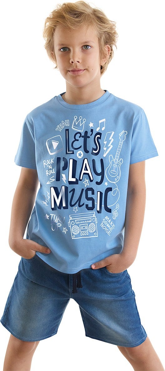 Mshb&G Let's Play Boy T-Shirt Denim Shorts Set  - Image 1