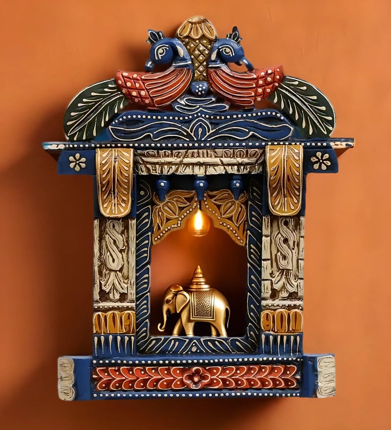 Medieval Arts Wood Painted Wall Hanging Jharokha (Multicolour, 18 inch), Rectangular, Framed - Image 1