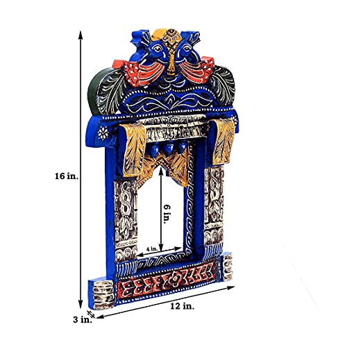 Medieval Arts Wood Painted Wall Hanging Jharokha (Multicolour, 18 inch), Rectangular, Framed - Image 5