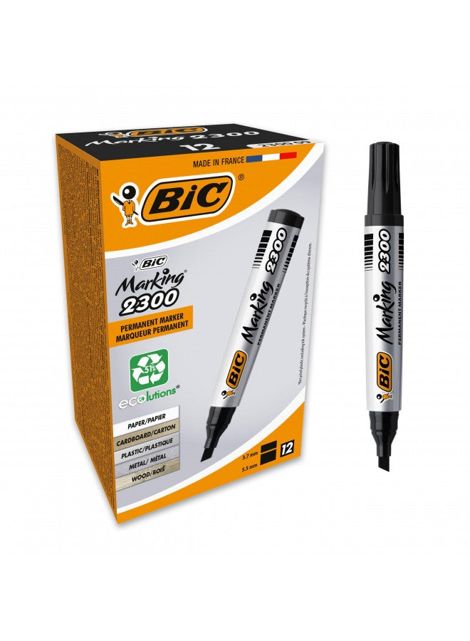 BIC Marking 2300 ECOlutions Box of 12 Permanent Markers Medium Chisel Tip Black - Image 1