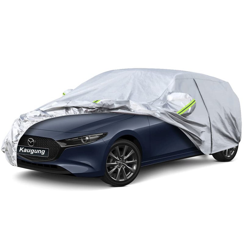 Kaugung 6 Layers Car Cover Custom Fit Mazda 3 Hatchback from 2003 to 2025Waterproof Car Cover All Weather for Automobiles Outdoor Indoor with Zipper Door Sun Rain Dust Snow Protection