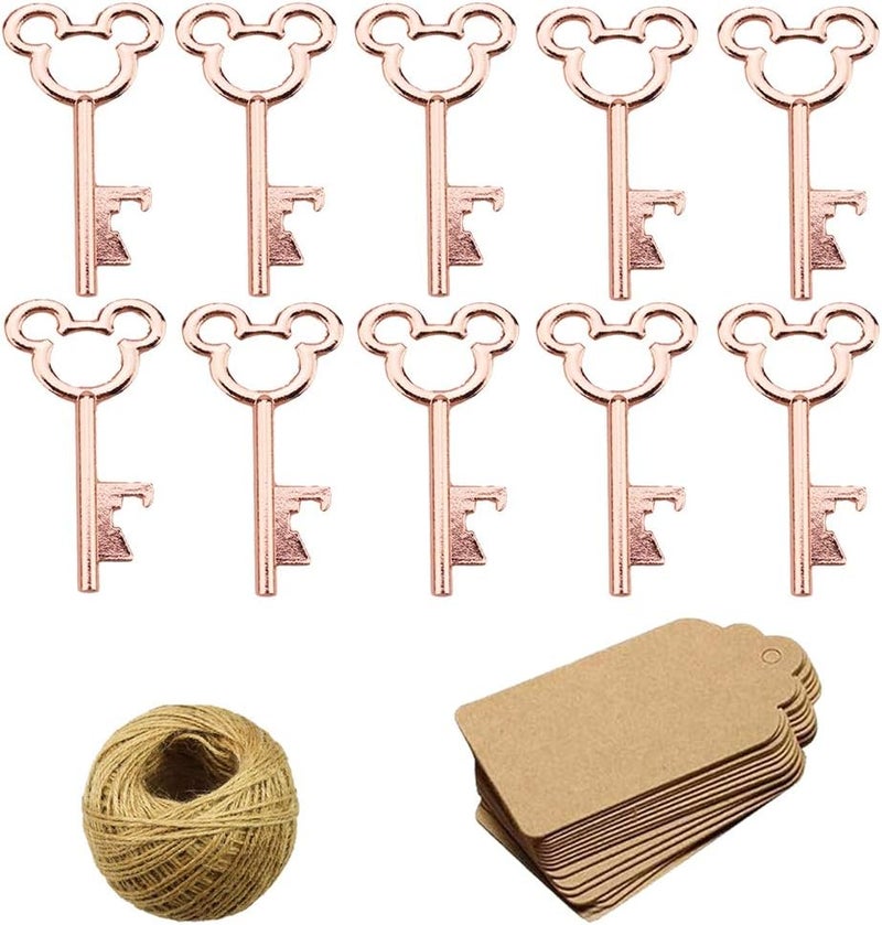 XONOR 50Pcs Vintage Skeleton Key Bottle Openers with 50pcs Escort Card Tag and Twine for Wedding Party Favors Rustic Decoration (Rose Gold) - Image 1