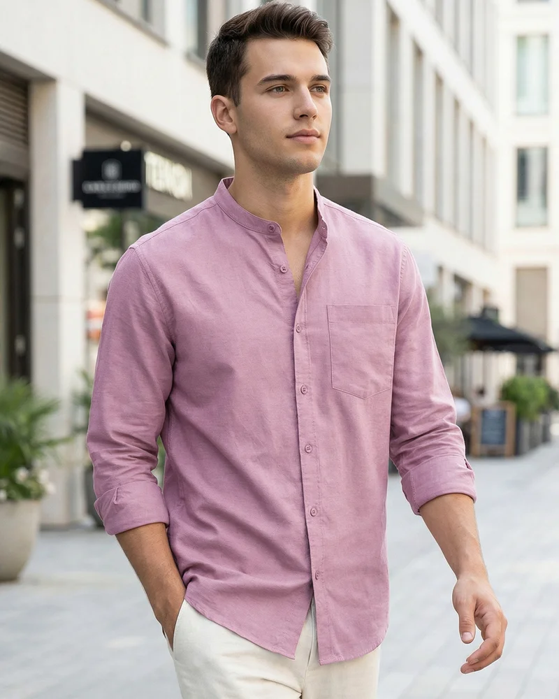 bewakoof Men's Mellow Mauve Cotton Linen Shirt
