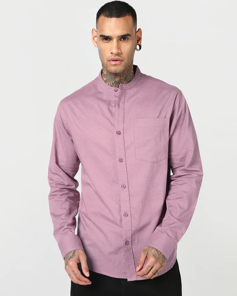 bewakoof Men's Mellow Mauve Cotton Linen Shirt