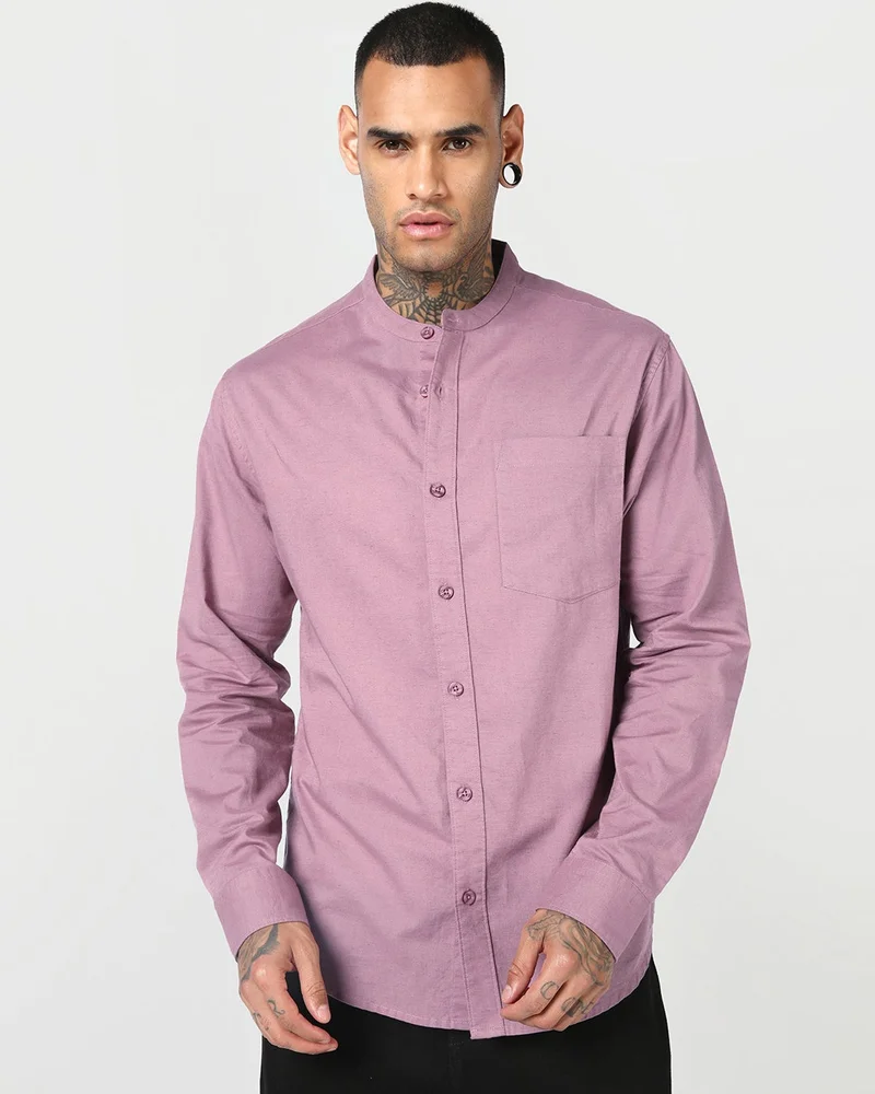 بيواكوف Men's Mellow Mauve Cotton Linen Shirt
