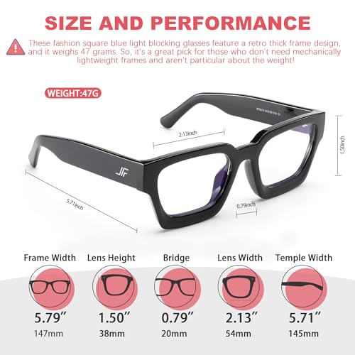 JFXQDR Blue Light Blocking Glasses for Women Men, Trendy Thick Glasses Anti Eyestrain & UV Glare RF6210 (Black Chunky Frame) - Image 3