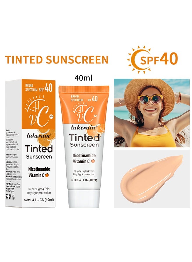 ليكرين واقي الشمس الملون من فيتامينك سي- SPF40 واقي من الشمس المعدني المرطب | صبغة شفافة لتوهج صحي ، مناسبة للبشرة الحساسة - Image 4