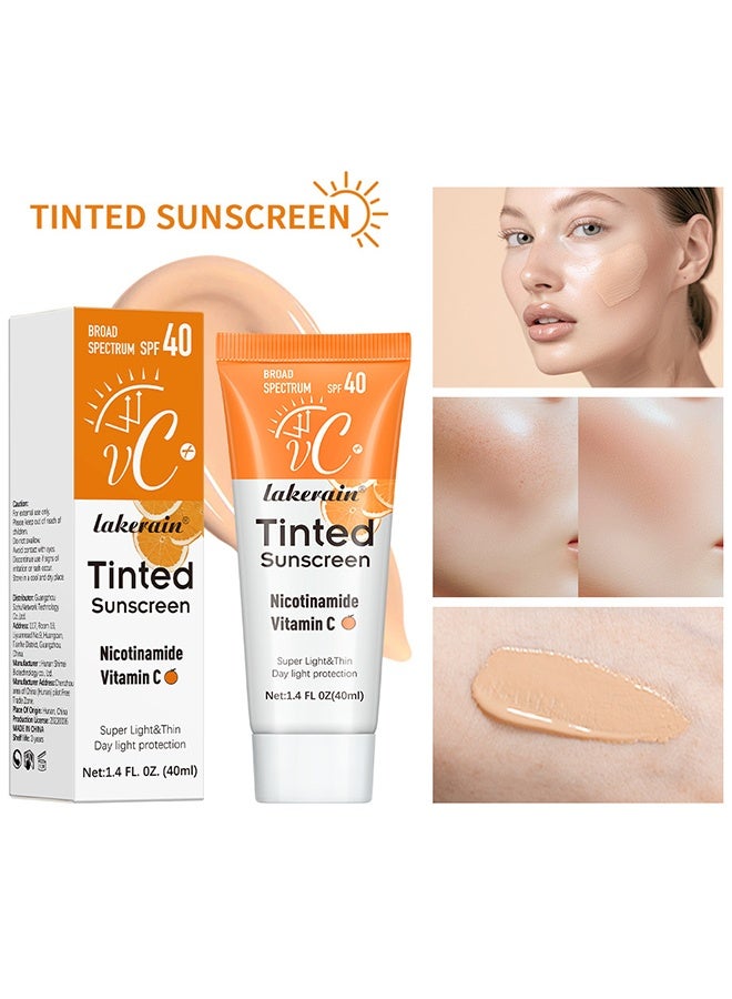 ليكرين واقي الشمس الملون من فيتامينك سي- SPF40 واقي من الشمس المعدني المرطب | صبغة شفافة لتوهج صحي ، مناسبة للبشرة الحساسة - Image 1