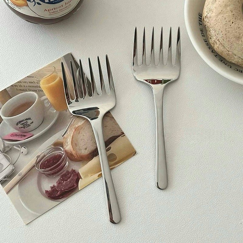 Brushed Style 6 Tine Stainless Steel Serving Fork For Pasta Salad Meat - Image 1