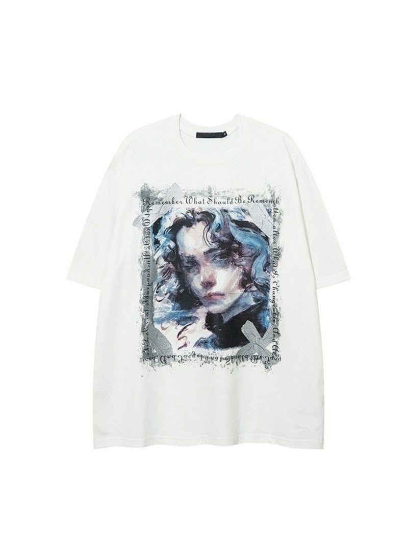 Thirty-One - White Women Face Printed Oversized T-shirt - Image 1