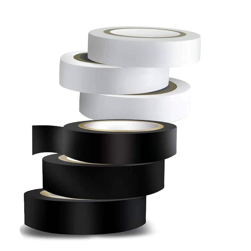 Wapodeai 6PCS (3 Black + 3 White) Electrical Tape, Premium Waterproof Tape, Flame Retardant Indoor Outdoor High Temperature Resistance Electric Tape, 0.62 in X 49 ft - Image 1