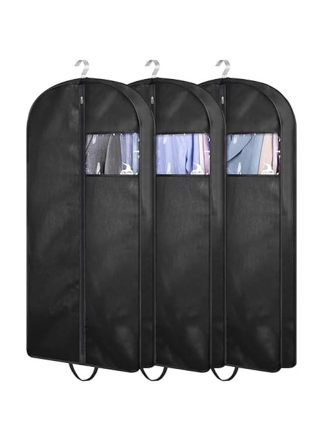 HOOKOR 3 Pack Black 43 Suit Bags，Foldable Suit Carrier Bag for Travel, Hanging Garment Bags,Zippered Suit Covers with Handles,Breathable Clothes Covers Protector Bags for Coat,Jacket,Dress  - Image 1