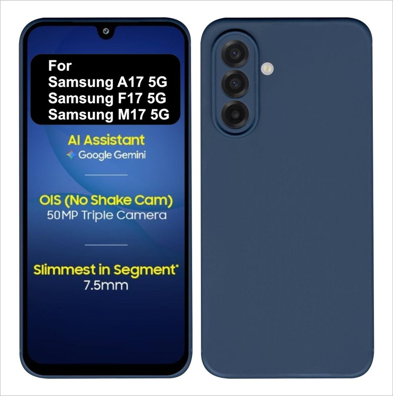 SBMS Silicone Back Cover Case for Samsung Galaxy A17 5G / Samsung F17 5G / Samsung M17 5G | Soft Micro-Fibre Lining Inside | Camera Protection Bump | Shockproof Back Cover Case (Blue CandyCloth) - Image 1