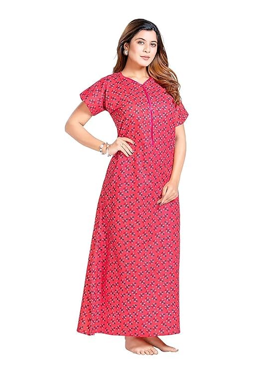 YOZLY Women Pure Cotton Ankle Length Night Gown with Pocket, Carrot - Image 4