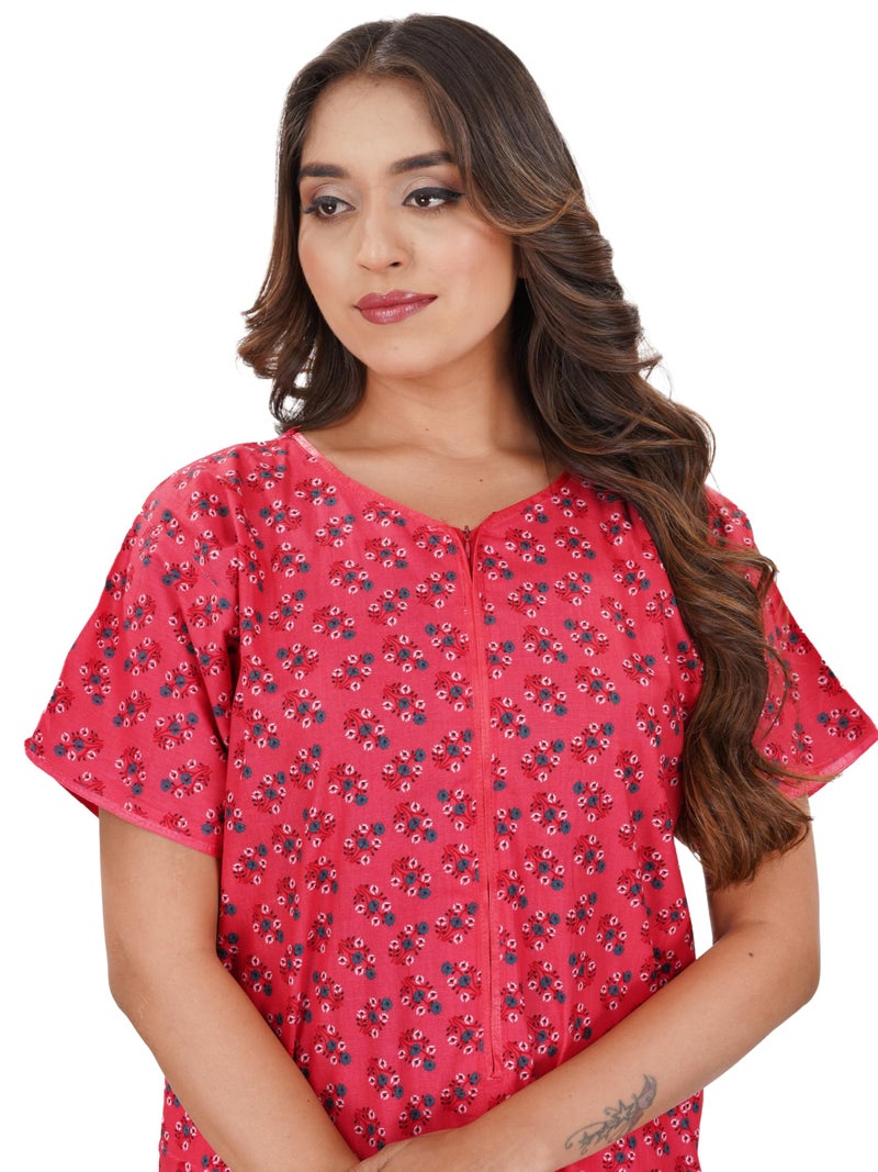 YOZLY Women Pure Cotton Ankle Length Night Gown with Pocket, Carrot - Image 5
