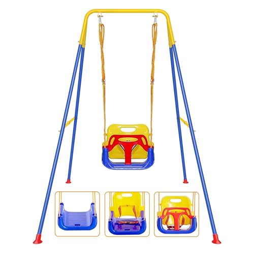 FCOUMY 3 in 1 Toddler Swing with Frame Outdoor Indoor Baby Swing with Safety Belt for Indoor and Outdoor Use Foldable Metal Stand Clear Instructions Easy to Assemble - Image 1