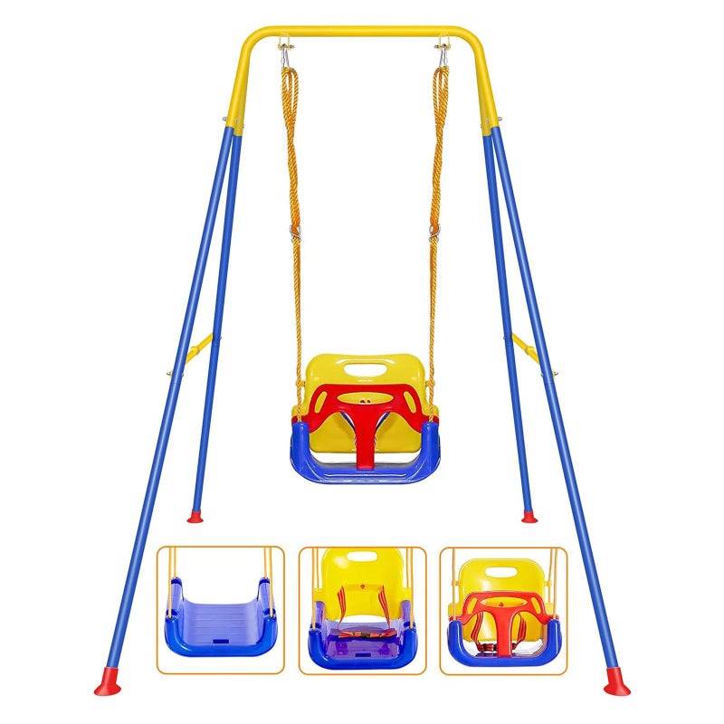 FCOUMY 3 in 1 Toddler Swing with Frame Outdoor Indoor Baby Swing with Safety Belt for Indoor and Outdoor Use Foldable Metal Stand Clear Instructions Easy to Assemble - Image 2