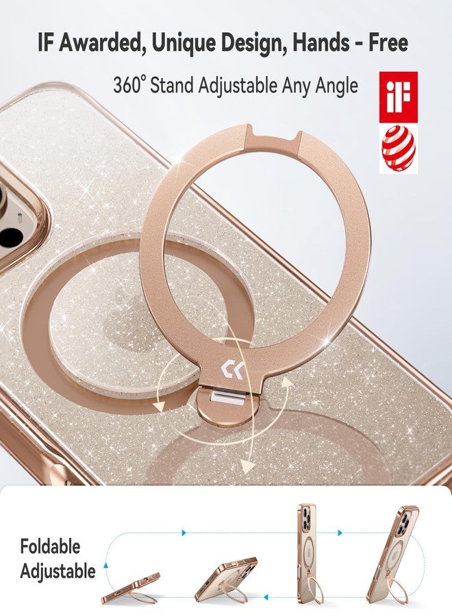 CASEKOO Glitter 360° Spin Built-in Magnetic Stand for iPhone 16 Pro Max Case, Fit for MagSafe, 16FT Drop Protection, Chic Design for iPhone 16 ProMax Case with Stand, Sparkle Rose Gold - Image 3