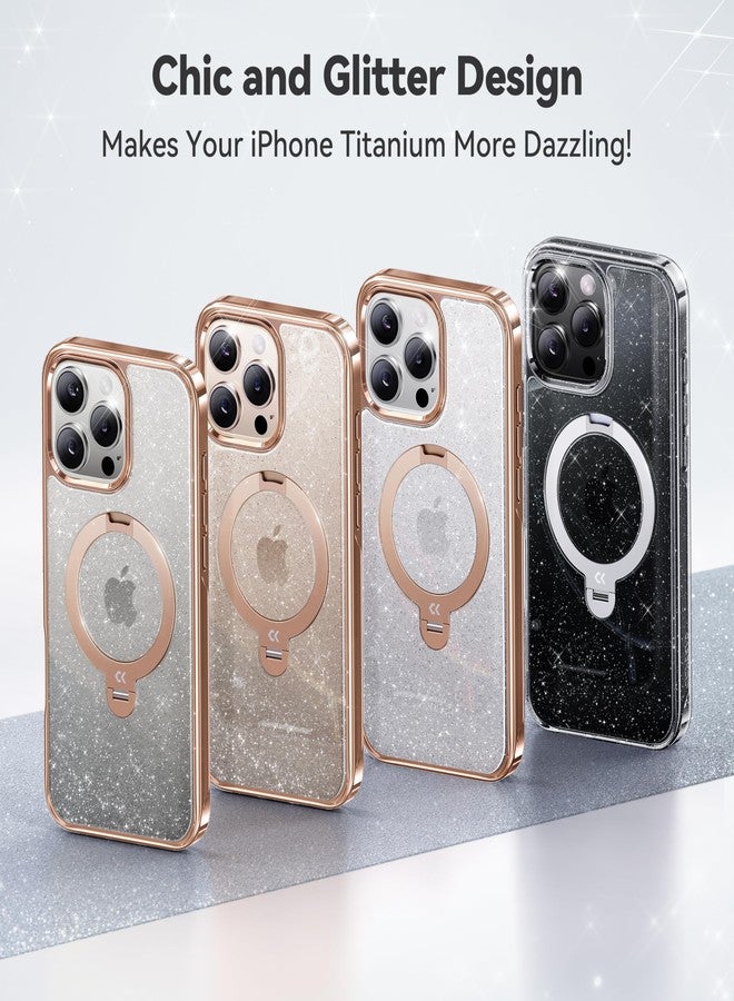 CASEKOO Glitter 360° Spin Built-in Magnetic Stand for iPhone 16 Pro Max Case, Fit for MagSafe, 16FT Drop Protection, Chic Design for iPhone 16 ProMax Case with Stand, Sparkle Rose Gold - Image 2
