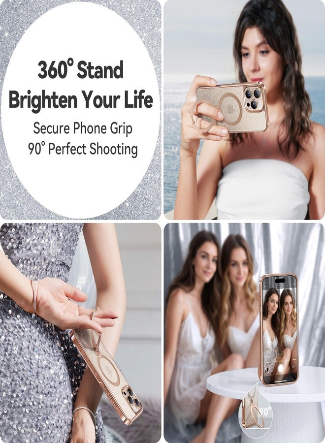 CASEKOO Glitter 360° Spin Built-in Magnetic Stand for iPhone 16 Pro Max Case, Fit for MagSafe, 16FT Drop Protection, Chic Design for iPhone 16 ProMax Case with Stand, Sparkle Rose Gold - Image 4