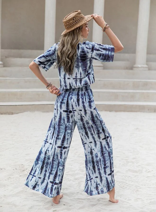 Take Two Take Two  Tie Dye Print Crop Shirt and Trouser Co-Ords