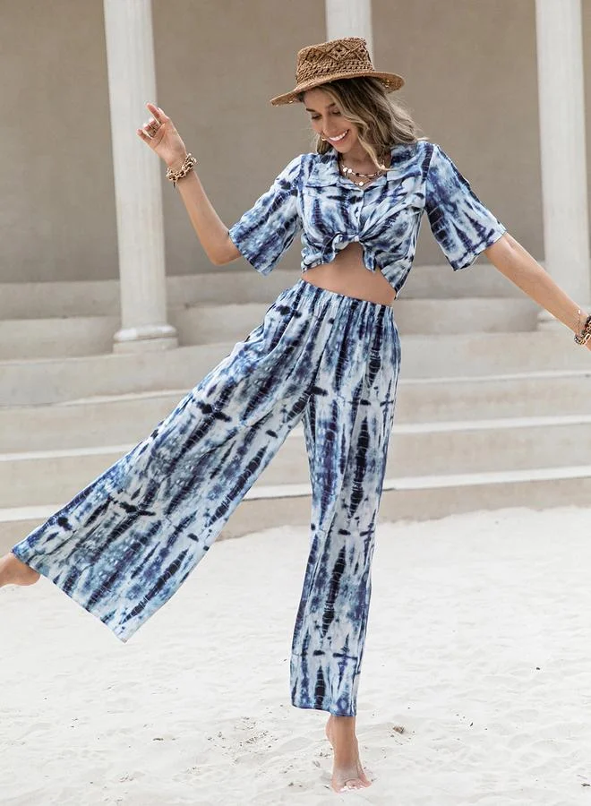 Take Two Take Two  Tie Dye Print Crop Shirt and Trouser Co-Ords