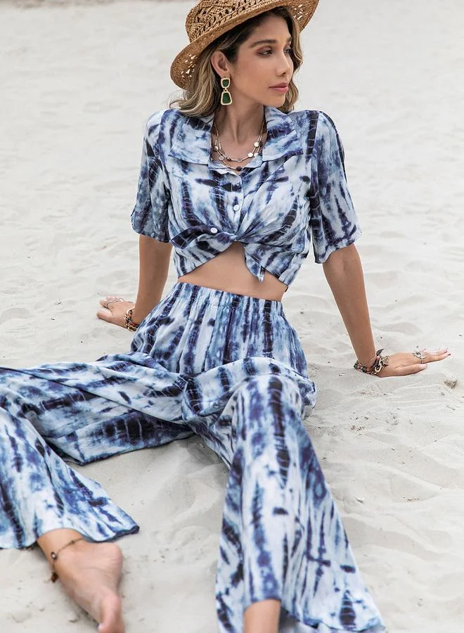 Take Two Take Two  Tie Dye Print Crop Shirt and Trouser Co-Ords