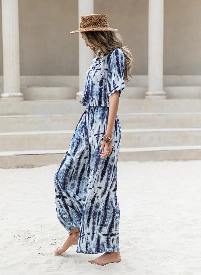 Take Two Take Two  Tie Dye Print Crop Shirt and Trouser Co-Ords