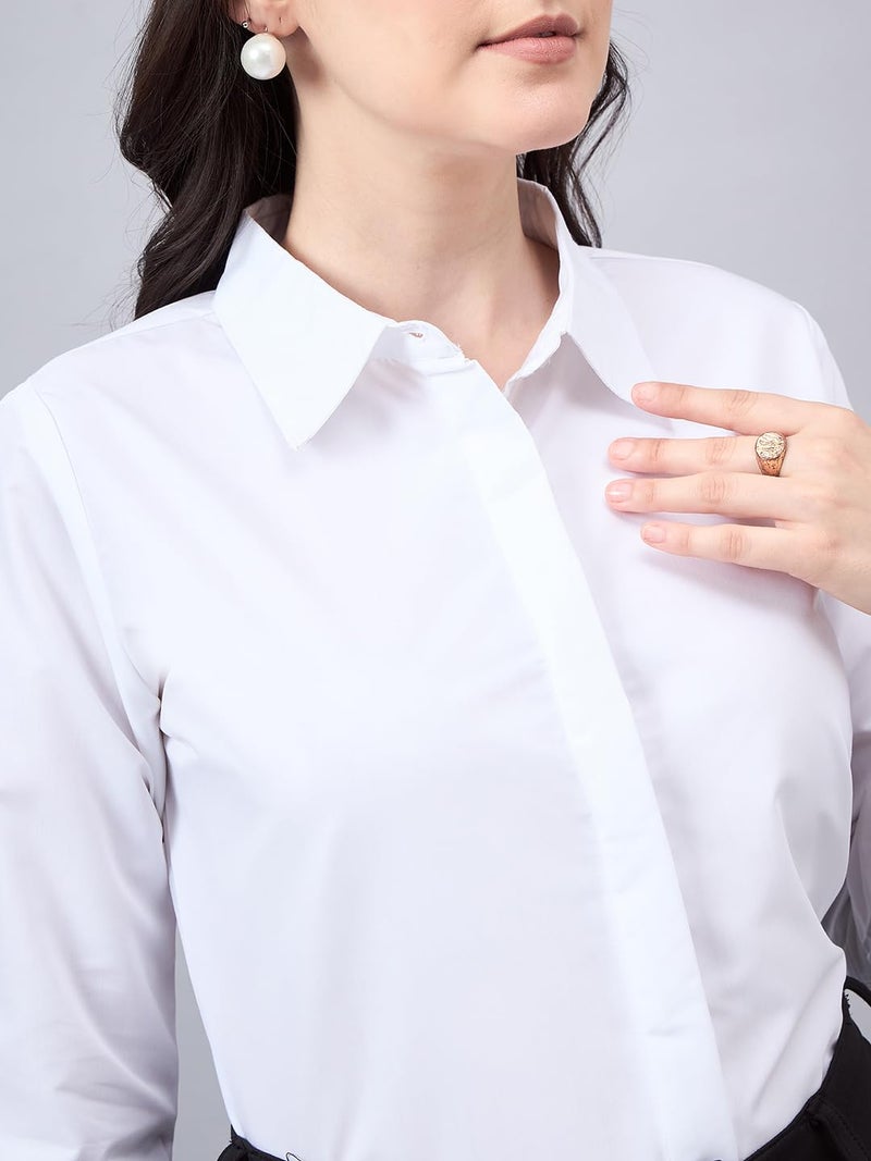 Style Quotient Women White Cotton Blend Formal Long Sleeve Shirt - Image 2