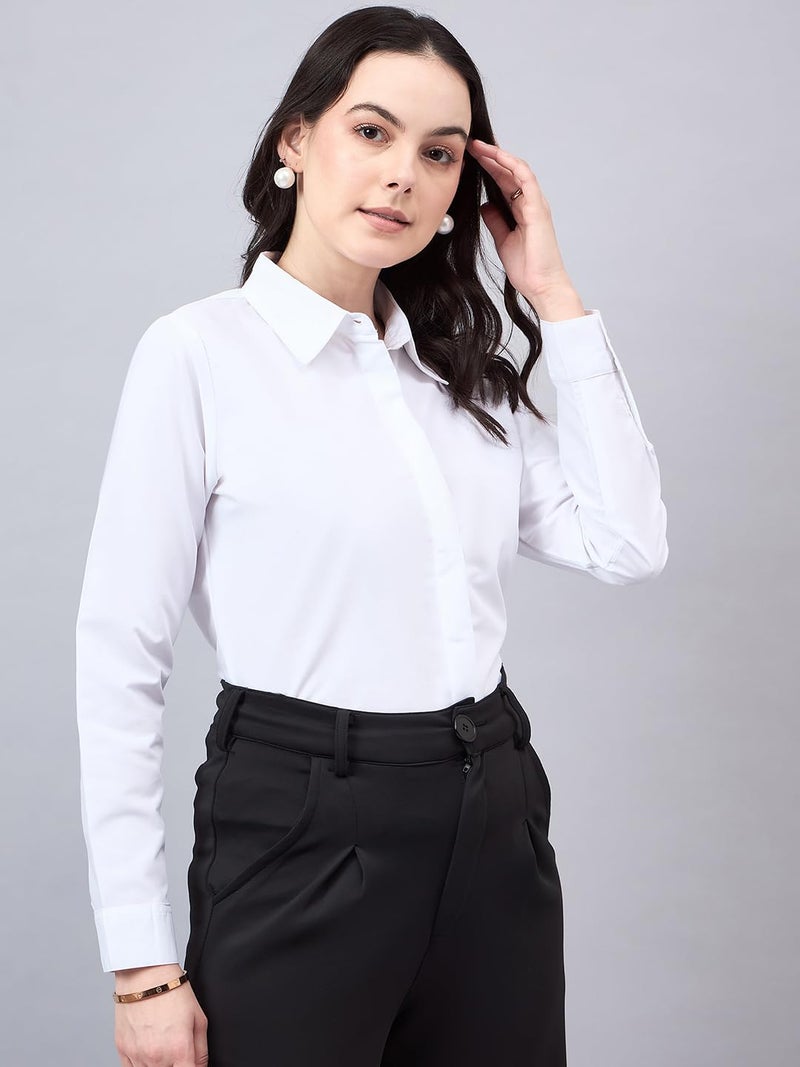 Style Quotient Women White Cotton Blend Formal Long Sleeve Shirt - Image 3