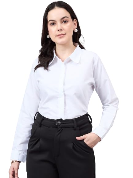 Style Quotient Women White Cotton Blend Formal Long Sleeve Shirt - Image 1