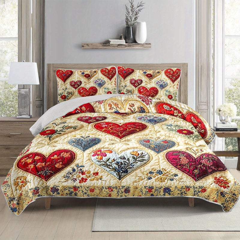 Tuzaovy Floral Heart Patchwork Quilt Queen Size for Teens Adults Room Decor,Floral Romantic Bedspread Sets Queen Size Lovely Bedroom Decor,Bohemian Bed Cover Set for Boys Girls Room Decor - Image 5