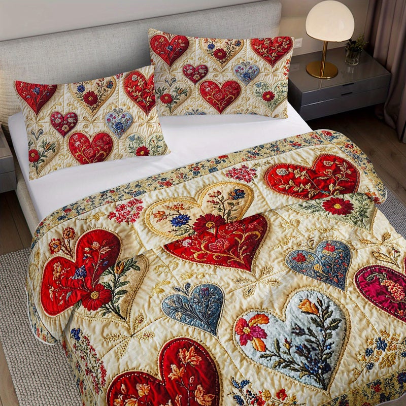 Tuzaovy Floral Heart Patchwork Quilt Queen Size for Teens Adults Room Decor,Floral Romantic Bedspread Sets Queen Size Lovely Bedroom Decor,Bohemian Bed Cover Set for Boys Girls Room Decor - Image 4