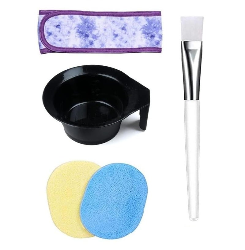 Winkelen Women Face Pack Brush with Bowl, 2 Face Cleaning Sponge and Facial Headband | Beauty Salon Spa Professional Styling Facial Applicator Bowl with Handle | Facial Bowl, Puff & Brush combo 5pcs - Image 1
