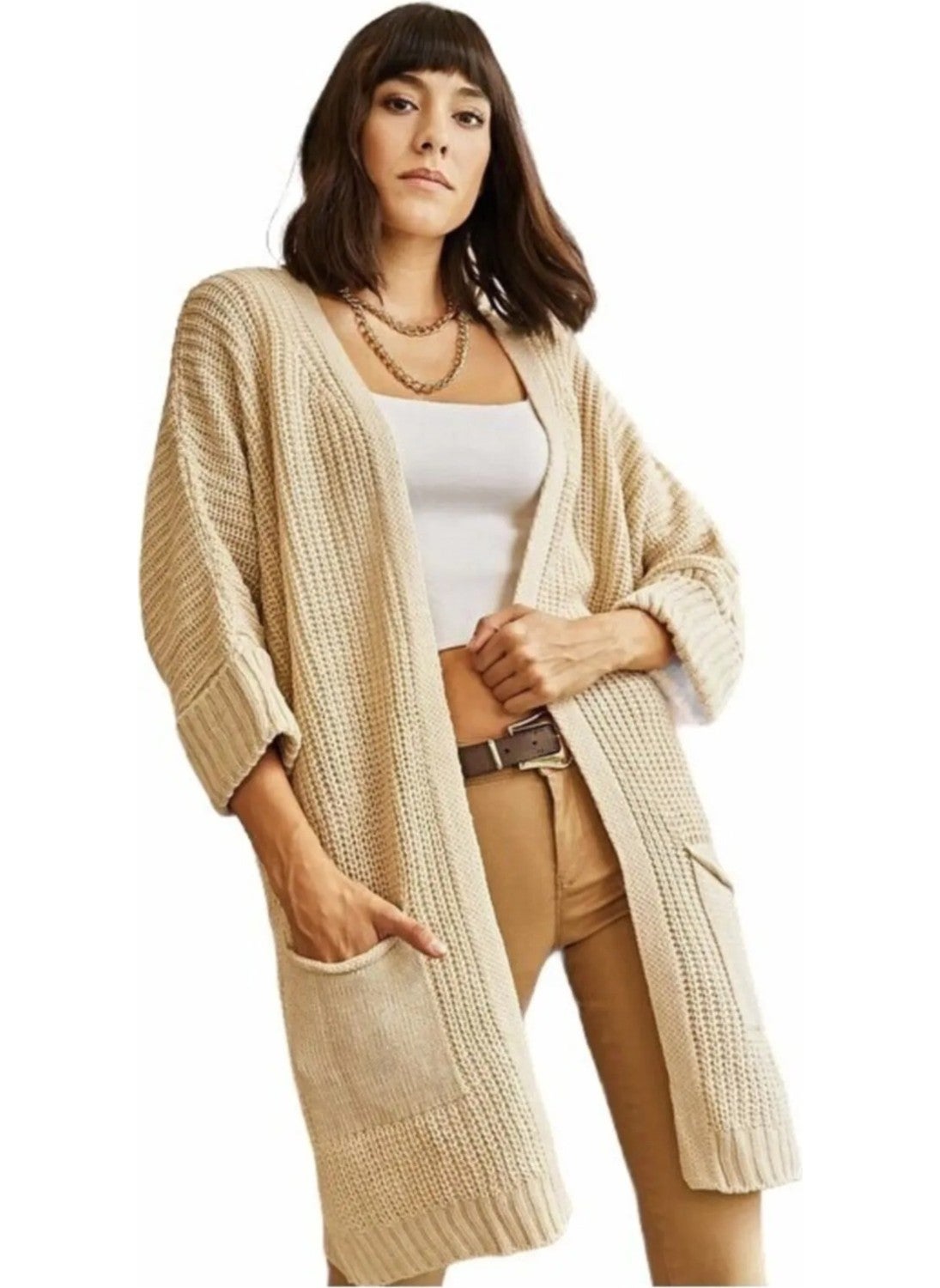 Işılda Fashion Women's Clothing Folded Sleeve Knitted Cardigan  - Image 2
