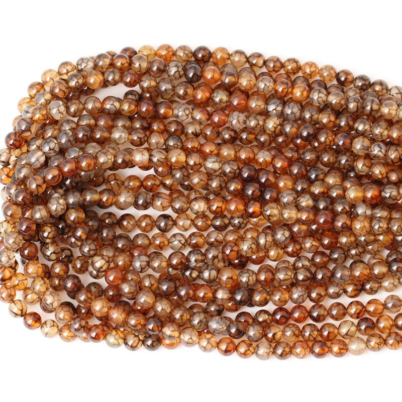 Cheavian 60Pcs 6Mm Coffee Dragon Vein Agate Gemstone Round Loose Beads For Jewelry Making 1 Strand 15"" - Image 3