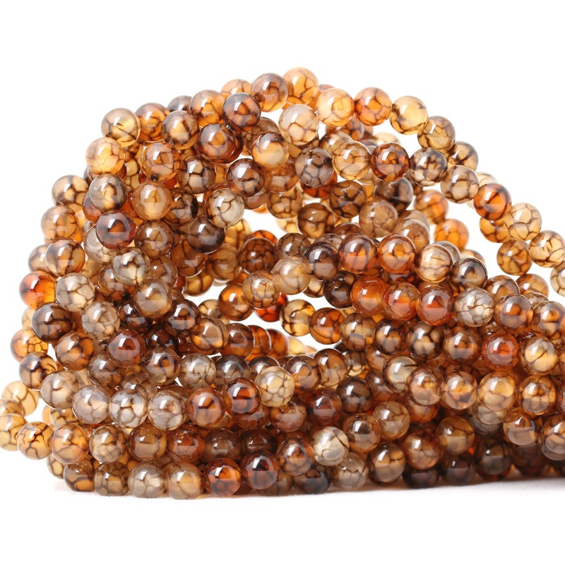 Cheavian 60Pcs 6Mm Coffee Dragon Vein Agate Gemstone Round Loose Beads For Jewelry Making 1 Strand 15"" - Image 1