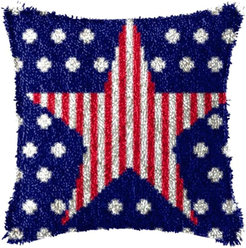 LAPATAIN Latch Hook Kits for DIY Throw Pillow Cover,American Flag Needlework Cushion Cover Hand Craft Crochet 17x17inch - Image 1