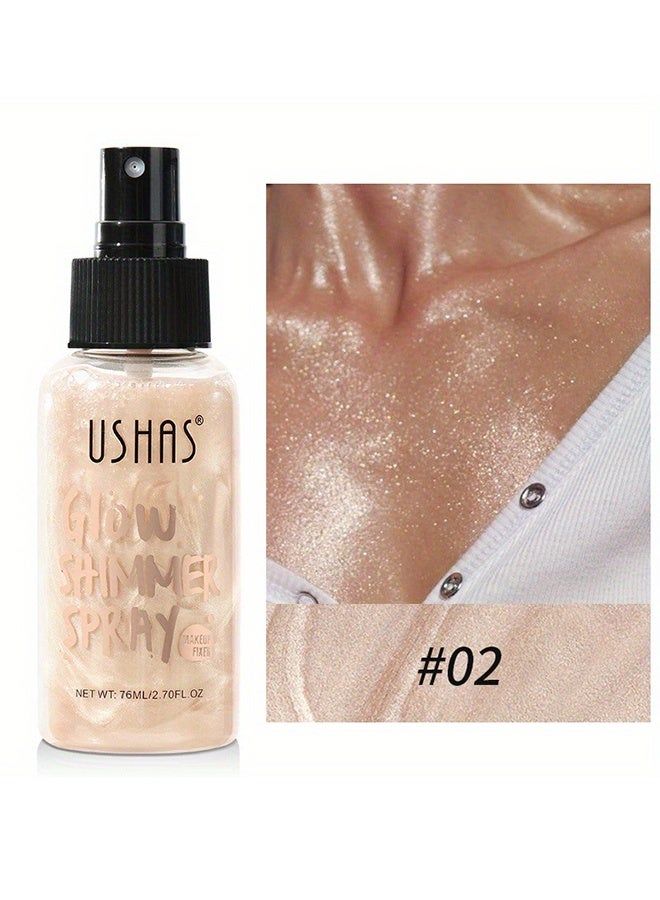 Ushas Body Shimmer Spray, Long Lasting Moisturizing Body Shimmer Luminizer Glow Illuminator Quick-Drying and Non-Sticky Liquid Highlighter Spray for Face and Hair Glitter，Waterproof Shimmering Luminizer #02 - Image 1