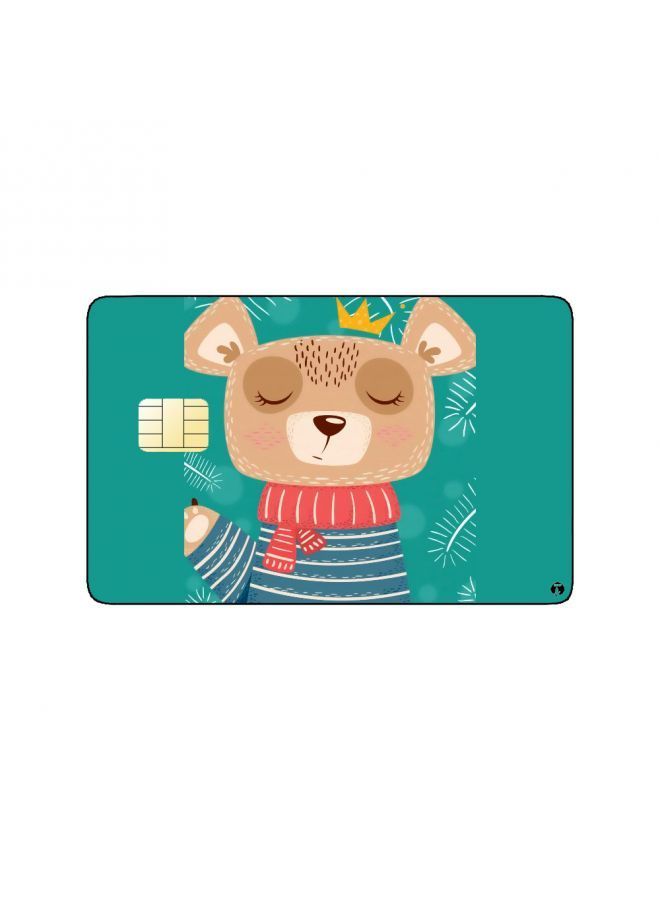 RKN PRINTED BANK CARD STICKER Cute Teddy Bear Drawing With Crown And Scarf - Image 2