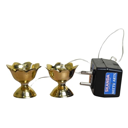 NEETU ARTS Pure Brass LED Lotus Diya | Electric Deepak with Bulb Light for Home Temple Pooja & Festive Decor | Traditional Spiritual Lamp | 1.75 Inches, 100gm - Image 1